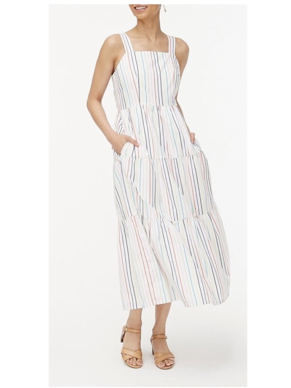 J.Crew Factory Tiered Maxi Dress in Cotton Poplin Stripe Size 16